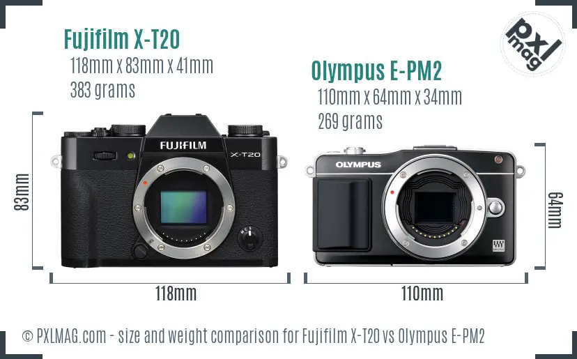 Fujifilm X-T20 vs Olympus E-PM2 size comparison