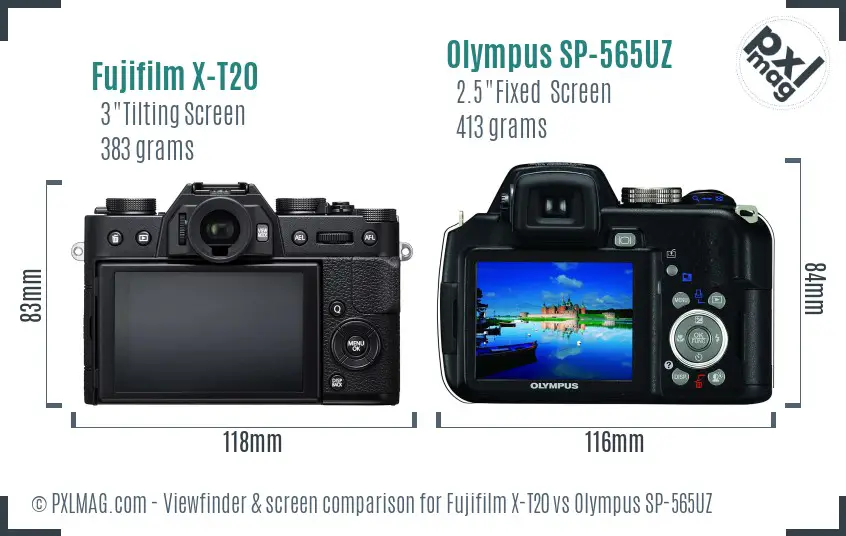 Fujifilm X-T20 vs Olympus SP-565UZ Screen and Viewfinder comparison