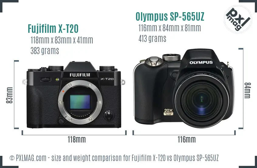Fujifilm X-T20 vs Olympus SP-565UZ size comparison