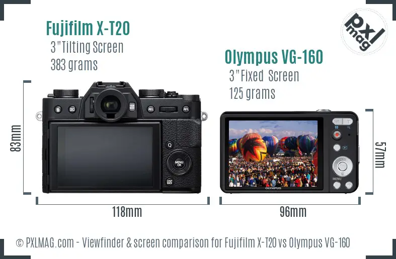 Fujifilm X-T20 vs Olympus VG-160 Screen and Viewfinder comparison