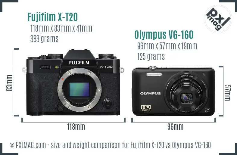 Fujifilm X-T20 vs Olympus VG-160 size comparison