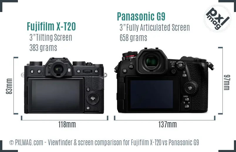 Fujifilm X-T20 vs Panasonic G9 Screen and Viewfinder comparison