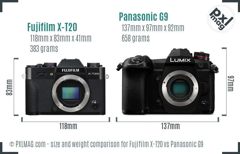Fujifilm X-T20 vs Panasonic G9 size comparison