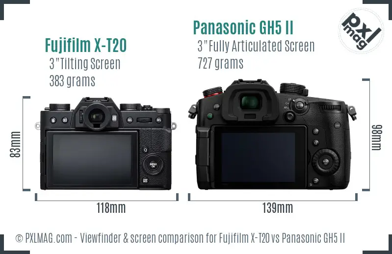 Fujifilm X-T20 vs Panasonic GH5 II Screen and Viewfinder comparison