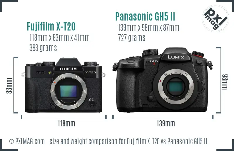 Fujifilm X-T20 vs Panasonic GH5 II size comparison