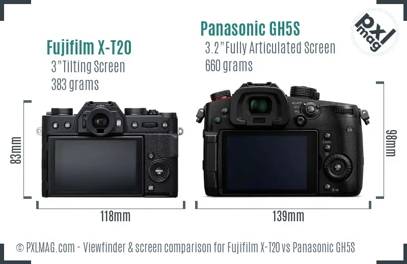 Fujifilm X-T20 vs Panasonic GH5S Screen and Viewfinder comparison