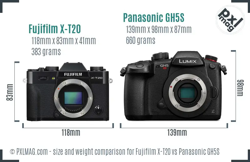 Fujifilm X-T20 vs Panasonic GH5S size comparison