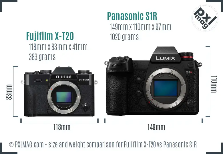 Fujifilm X-T20 vs Panasonic S1R size comparison Fujifilm X-T20 vs Panasonic S1R size comparison