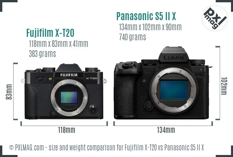 Fujifilm X-T20 vs Panasonic S5 II X size comparison Fujifilm X-T20 vs Panasonic S5 II X size comparison