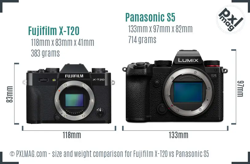 Fujifilm X-T20 vs Panasonic S5 size comparison