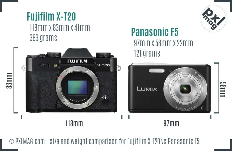 Fujifilm X-T20 vs Panasonic F5 size comparison