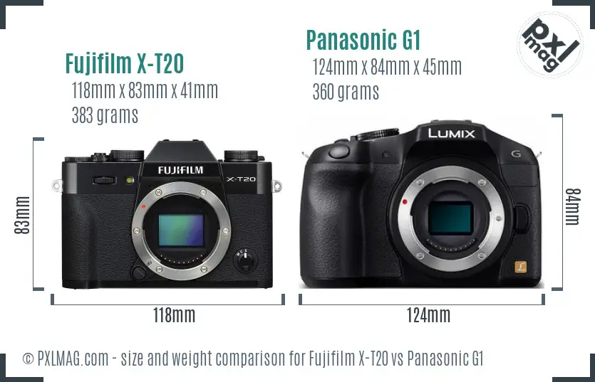 Fujifilm X-T20 vs Panasonic G1 size comparison