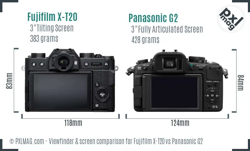 Fujifilm X-T20 vs Panasonic G2 Screen and Viewfinder comparison