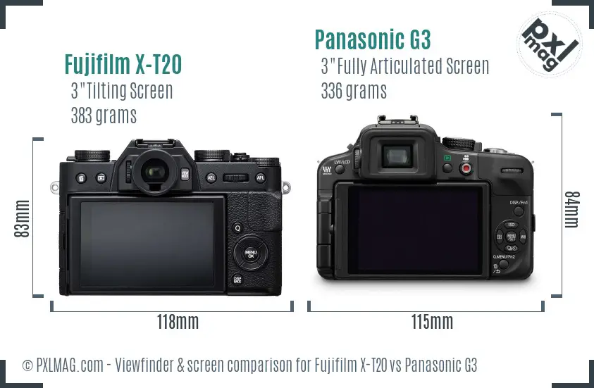 Fujifilm X-T20 vs Panasonic G3 Screen and Viewfinder comparison