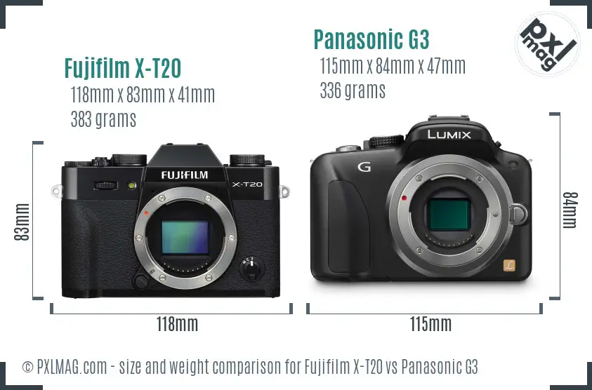 Fujifilm X-T20 vs Panasonic G3 size comparison