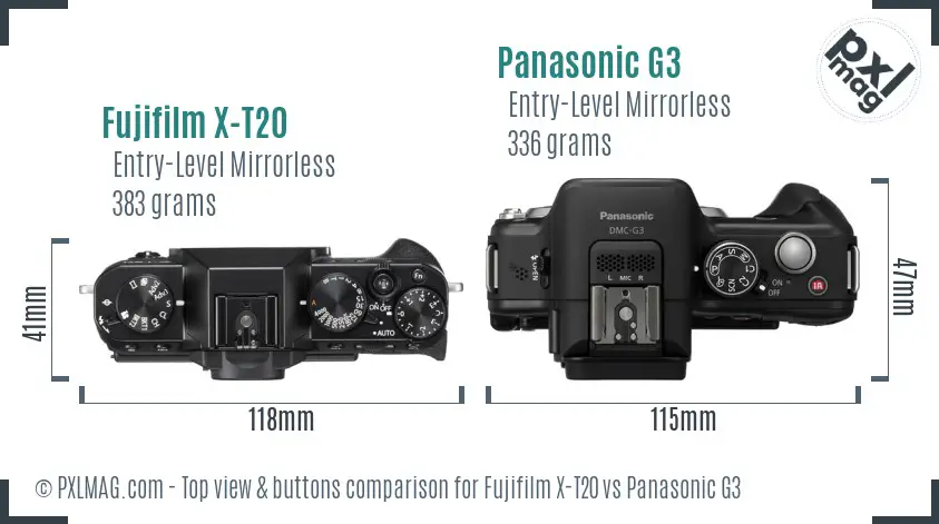Fujifilm X-T20 vs Panasonic G3 top view buttons comparison