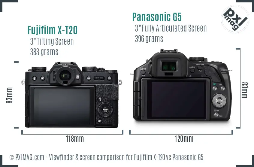 Fujifilm X-T20 vs Panasonic G5 Screen and Viewfinder comparison Fujifilm X-T20 vs Panasonic G5 Screen and Viewfinder comparison