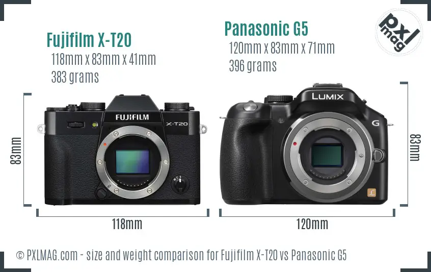 Fujifilm X-T20 vs Panasonic G5 size comparison Fujifilm X-T20 vs Panasonic G5 size comparison