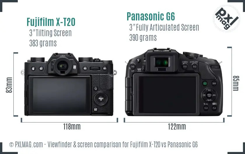 Fujifilm X-T20 vs Panasonic G6 Screen and Viewfinder comparison