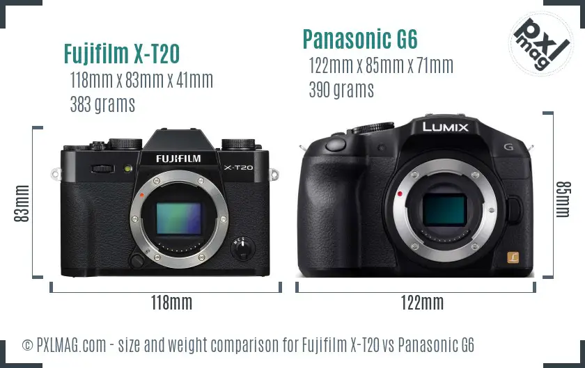 Fujifilm X-T20 vs Panasonic G6 size comparison