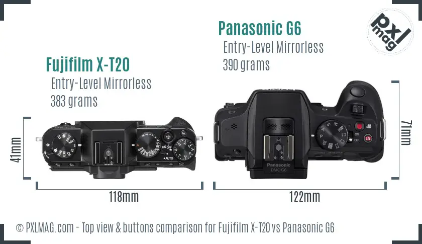Fujifilm X-T20 vs Panasonic G6 top view buttons comparison