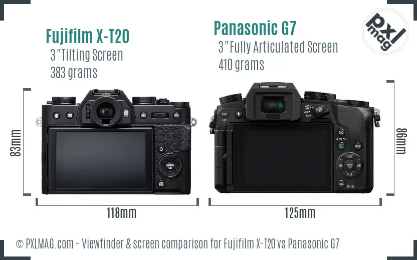 Fujifilm X-T20 vs Panasonic G7 Screen and Viewfinder comparison