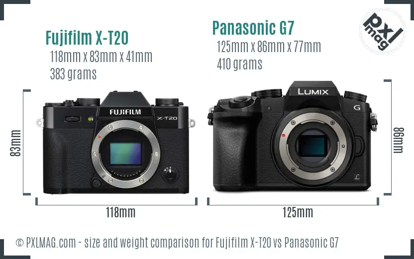 Fujifilm X-T20 vs Panasonic G7 size comparison