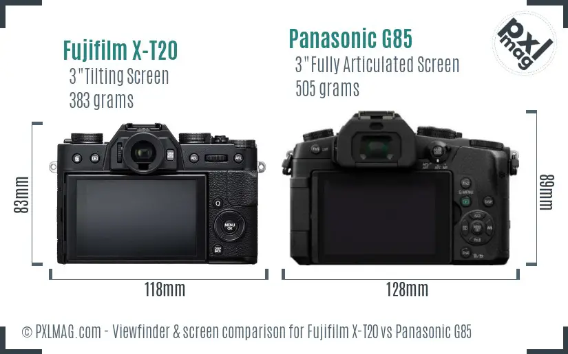 Fujifilm X-T20 vs Panasonic G85 Screen and Viewfinder comparison