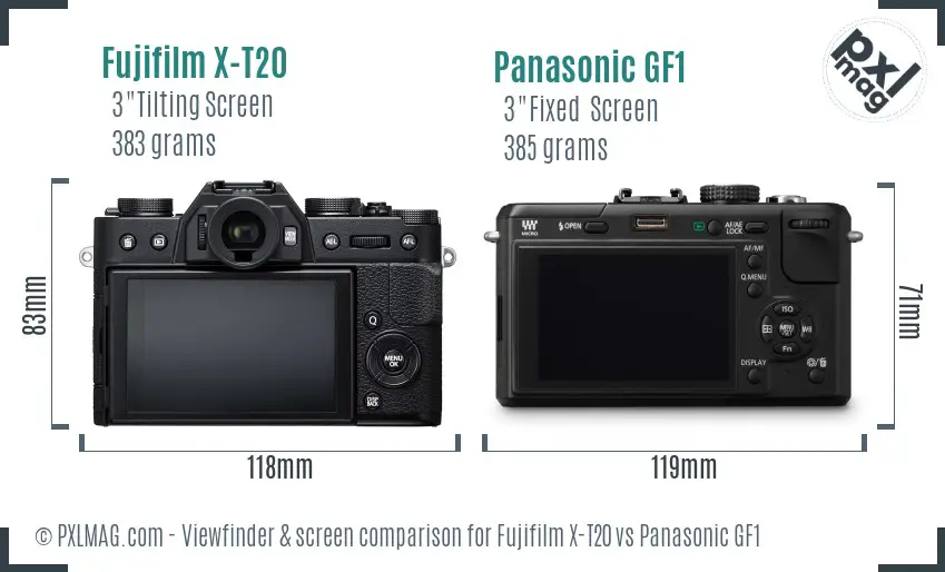 Fujifilm X-T20 vs Panasonic GF1 Screen and Viewfinder comparison Fujifilm X-T20 vs Panasonic GF1 Screen and Viewfinder comparison