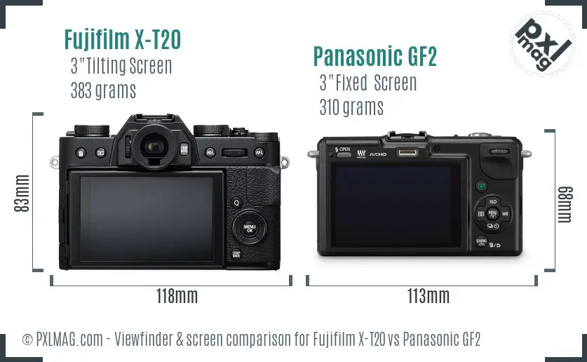 Fujifilm X-T20 vs Panasonic GF2 Screen and Viewfinder comparison