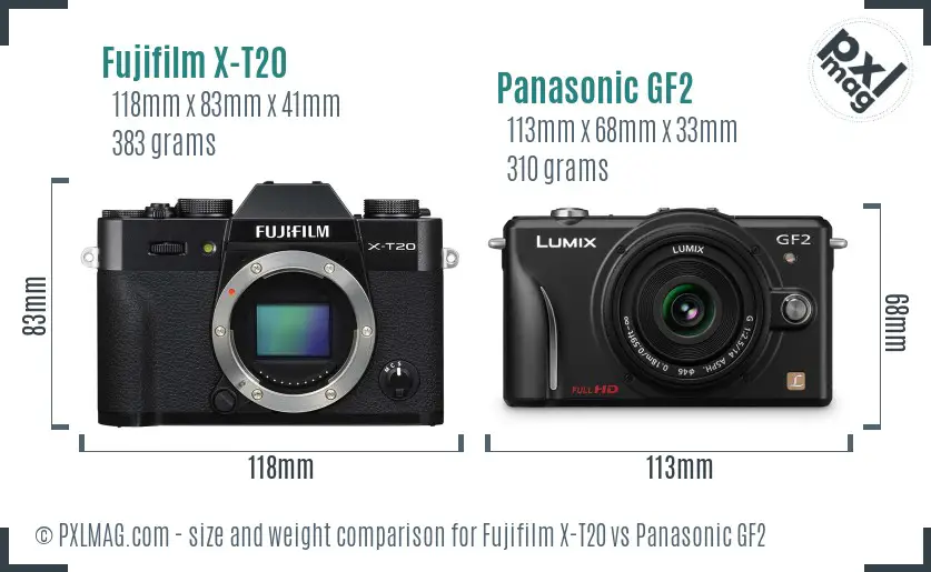 Fujifilm X-T20 vs Panasonic GF2 size comparison