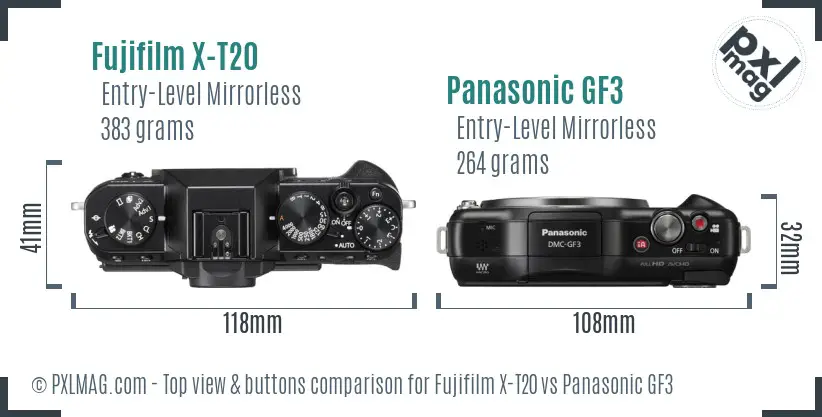 Fujifilm X-T20 vs Panasonic GF3 top view buttons comparison