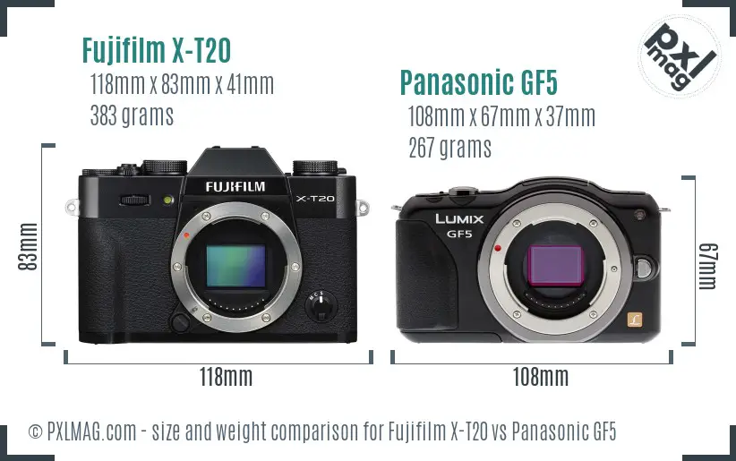 Fujifilm X-T20 vs Panasonic GF5 size comparison