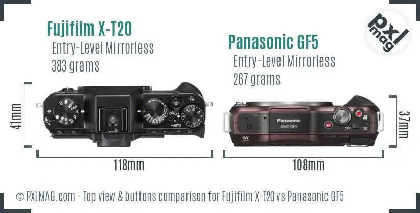 Fujifilm X-T20 vs Panasonic GF5 top view buttons comparison