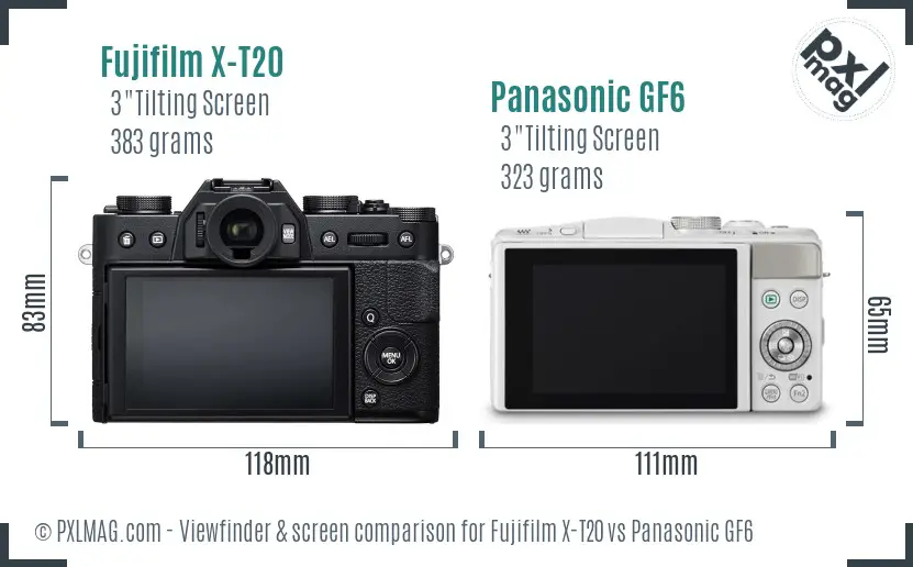 Fujifilm X-T20 vs Panasonic GF6 Screen and Viewfinder comparison