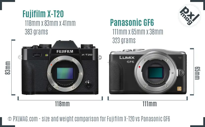 Fujifilm X-T20 vs Panasonic GF6 size comparison