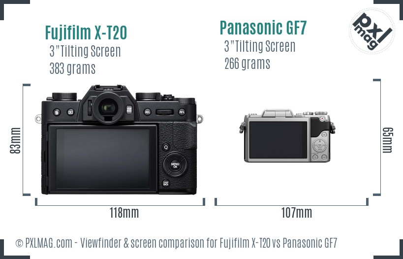 Fujifilm X-T20 vs Panasonic GF7 Screen and Viewfinder comparison