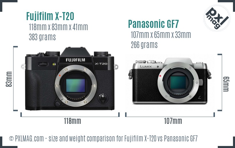 Fujifilm X-T20 vs Panasonic GF7 size comparison