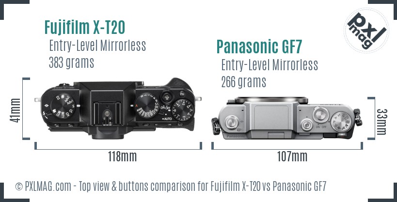 Fujifilm X-T20 vs Panasonic GF7 top view buttons comparison
