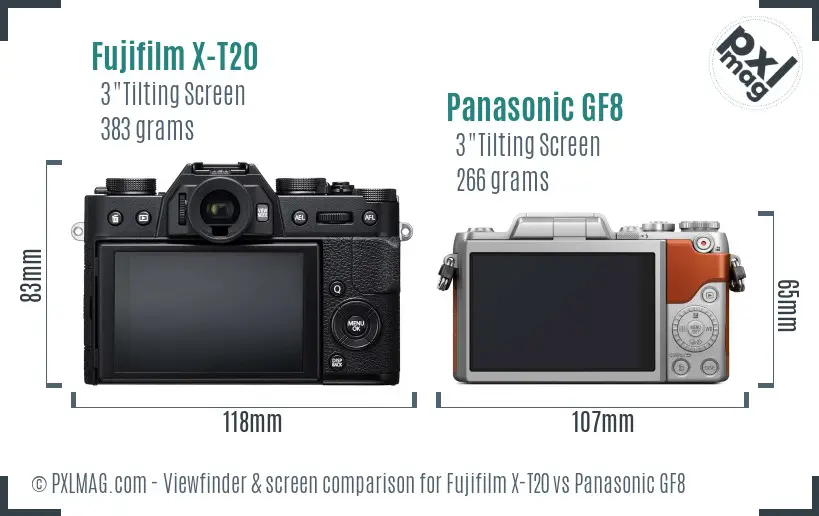Fujifilm X-T20 vs Panasonic GF8 Screen and Viewfinder comparison
