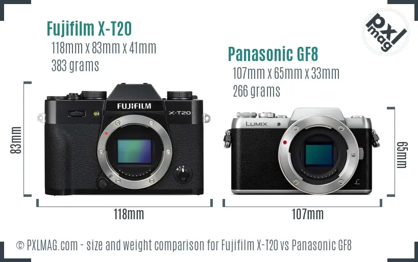 Fujifilm X-T20 vs Panasonic GF8 size comparison
