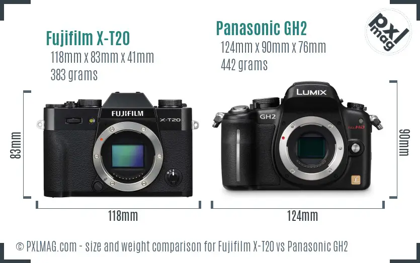Fujifilm X-T20 vs Panasonic GH2 size comparison