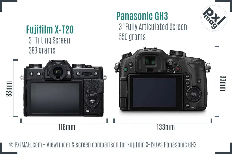 Fujifilm X-T20 vs Panasonic GH3 Screen and Viewfinder comparison Fujifilm X-T20 vs Panasonic GH3 Screen and Viewfinder comparison