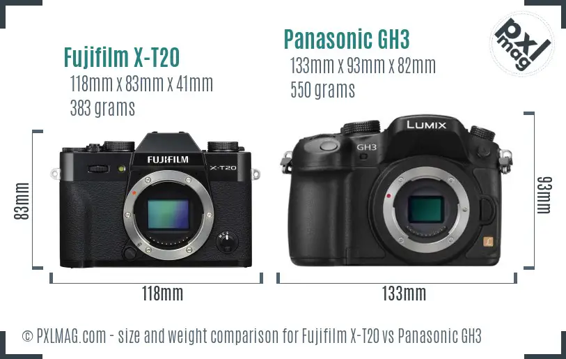 Fujifilm X-T20 vs Panasonic GH3 size comparison Fujifilm X-T20 vs Panasonic GH3 size comparison