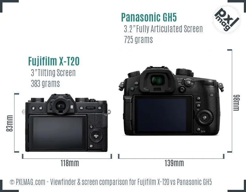 Fujifilm X-T20 vs Panasonic GH5 Screen and Viewfinder comparison