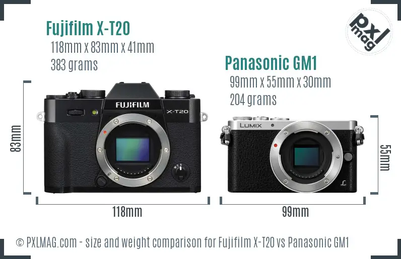 Fujifilm X-T20 vs Panasonic GM1 size comparison