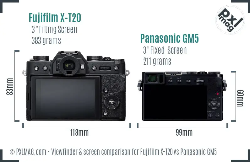 Fujifilm X-T20 vs Panasonic GM5 Screen and Viewfinder comparison