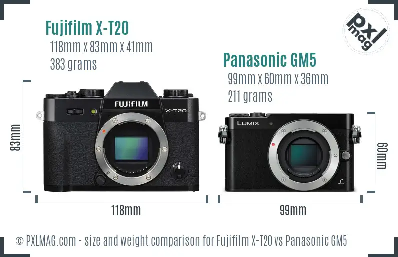 Fujifilm X-T20 vs Panasonic GM5 size comparison