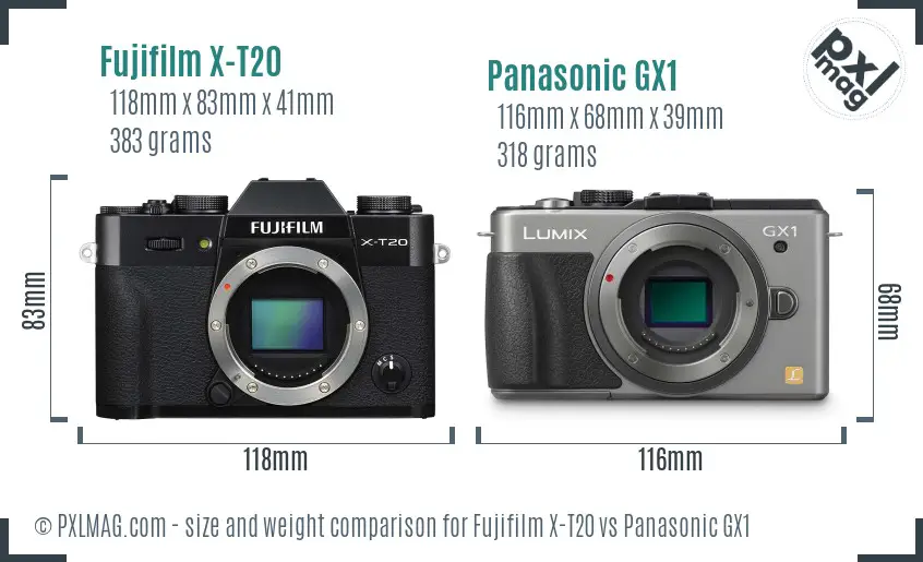 Fujifilm X-T20 vs Panasonic GX1 size comparison