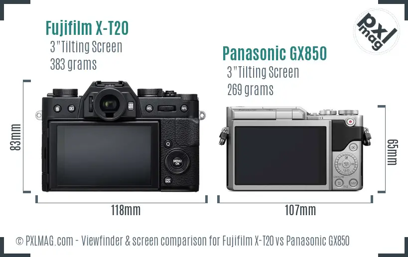 Fujifilm X-T20 vs Panasonic GX850 Screen and Viewfinder comparison